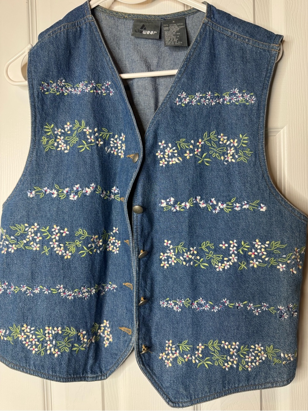 L.L. Bean Embroidered Denim Vest - Blue